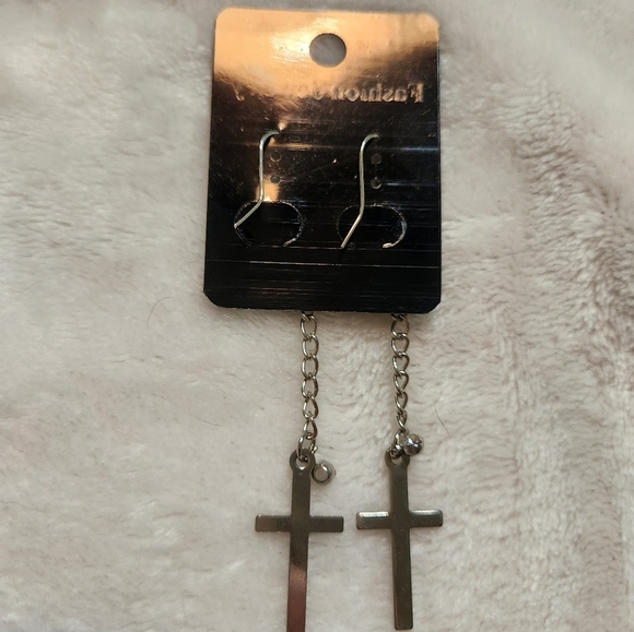 #26...  𝅺gold colored  Religious Jesus Christ Cross Earrings OS - Picture 3 of 4